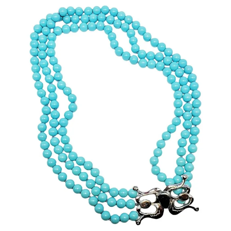 Vintage Turquoise Bead Necklace with Aztec Hook sold by Kenneth Jay Lane