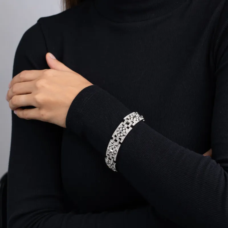 Silver and Crystal Deco Link Bracelet sold by Kenneth Jay Lane