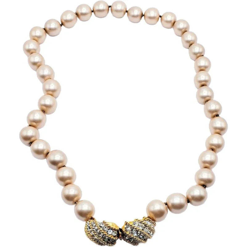 Vintage Beige Pearl Necklace with Gold & Crystal Pendant sold by Kenneth Jay Lane