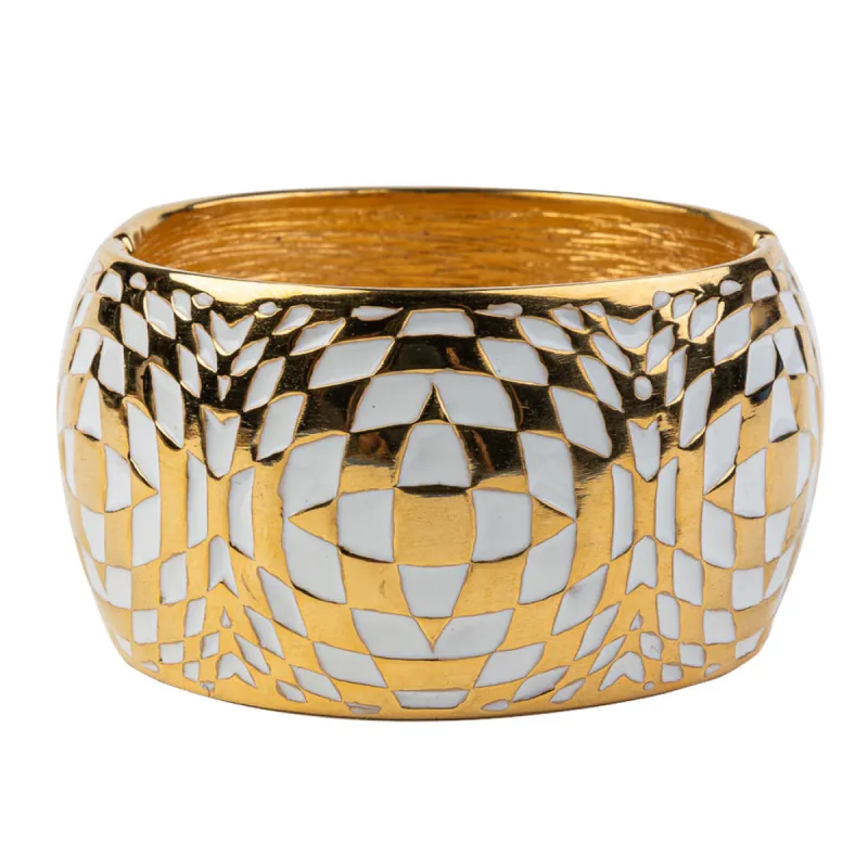 Polished Gold and White Enamel Hinged Bracelet sold by Kenneth Jay Lane