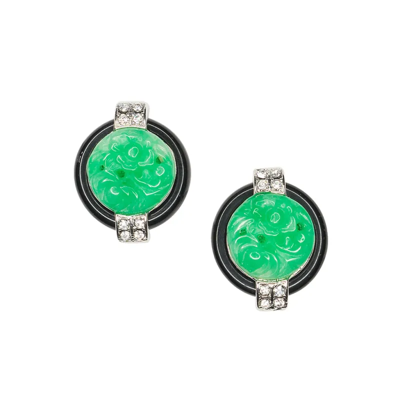 Black And Jade Art Deco Clip Earrings sold by Kenneth Jay Lane