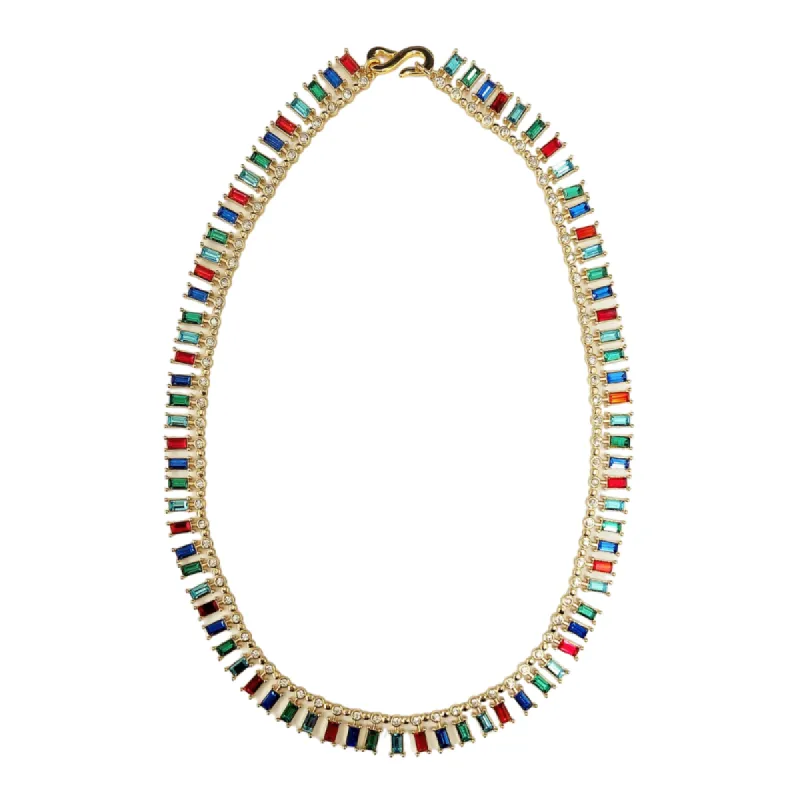 Gold with Multi Color Baguette "S" Hook Necklace made by Kenneth Jay Lane