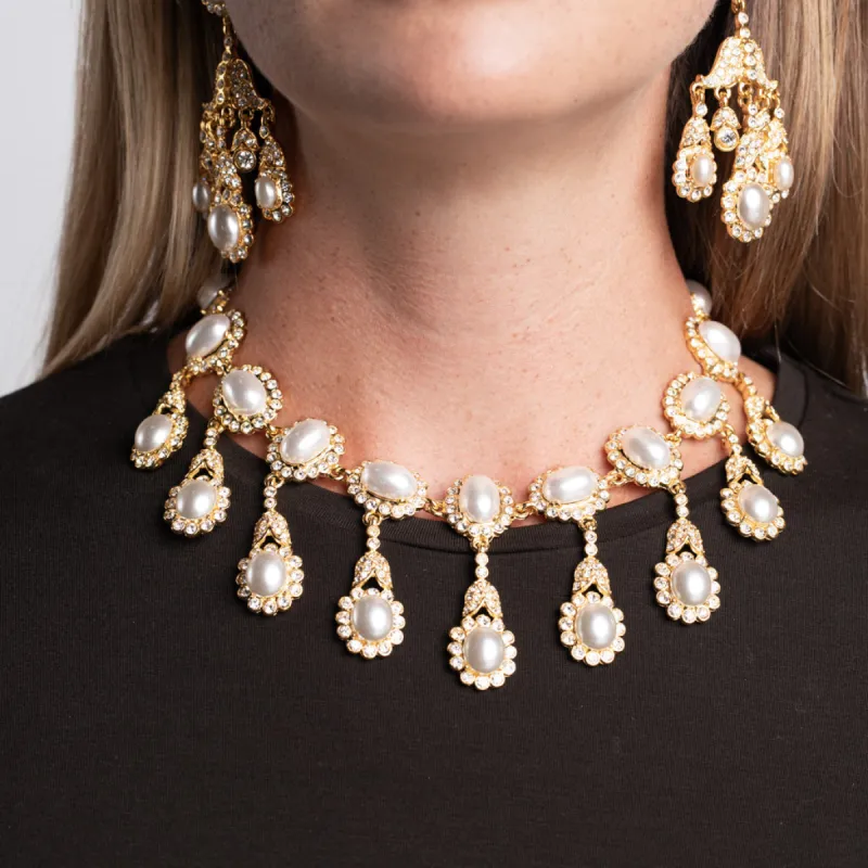 Cultura Pearl and Cabochon Drop Necklace sold by Kenneth Jay Lane