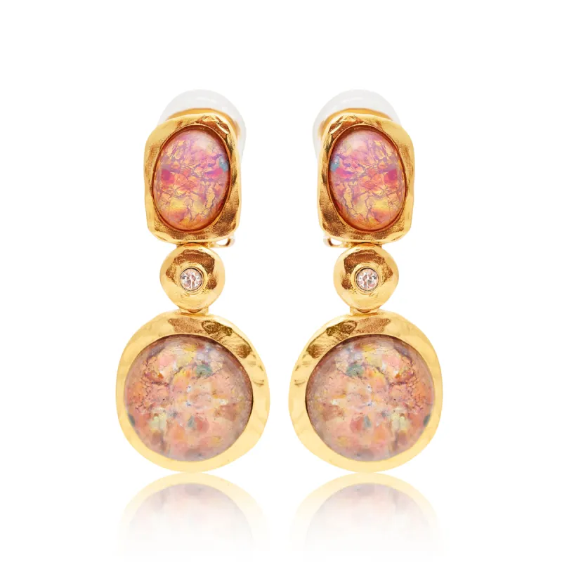 Pink Opal Cabochons Drop Clip Earring sold by Kenneth Jay Lane