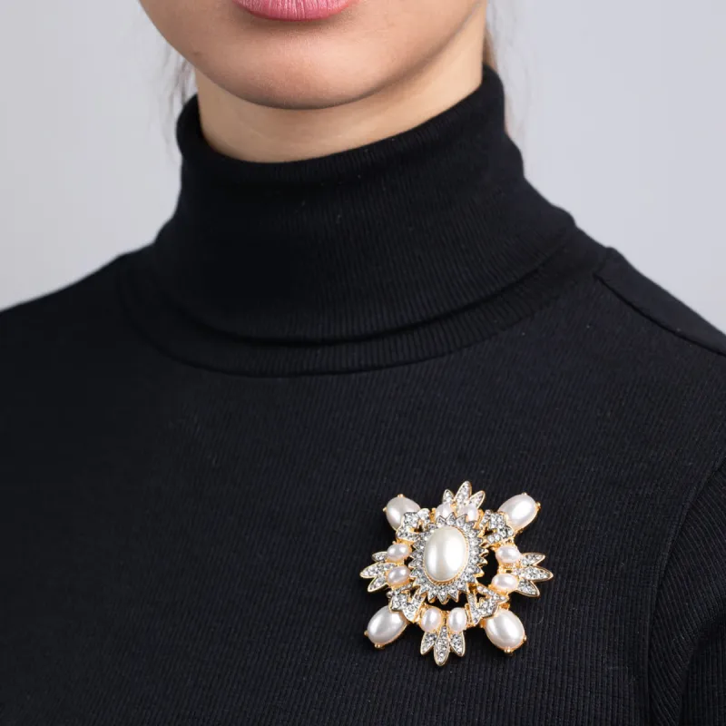 Two Tone Crystals and Pearl Cluster Pin sold by Kenneth Jay Lane