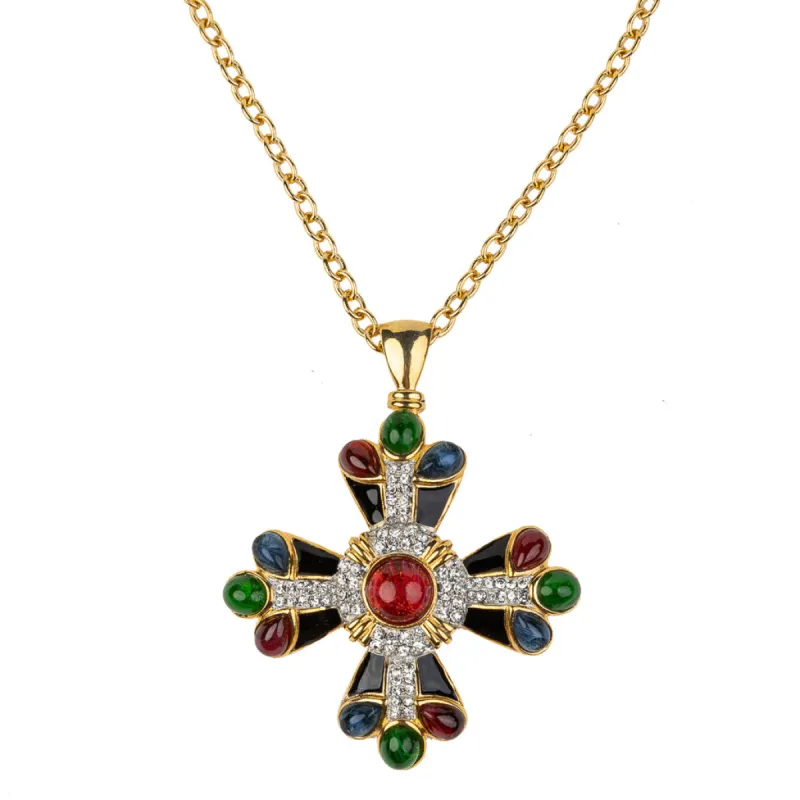 Ruby Center and Multi Cabochon Pendant Necklace sold by Kenneth Jay Lane