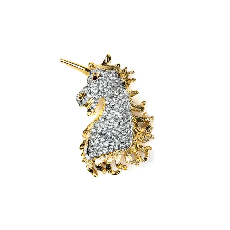 Gold and Crystal Unicorn Pin made by Kenneth Jay Lane