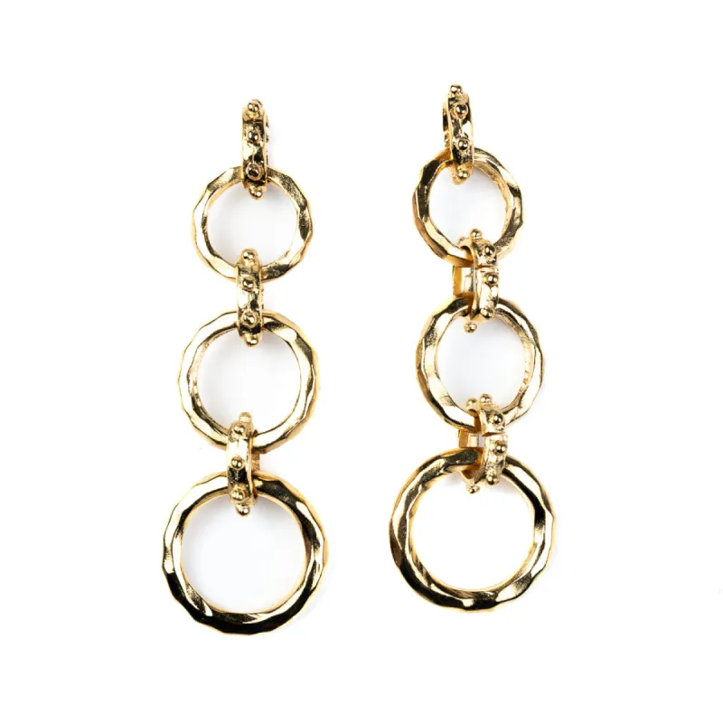 Gold Hammered Circles 3 Drop Earrings sold by Kenneth Jay Lane