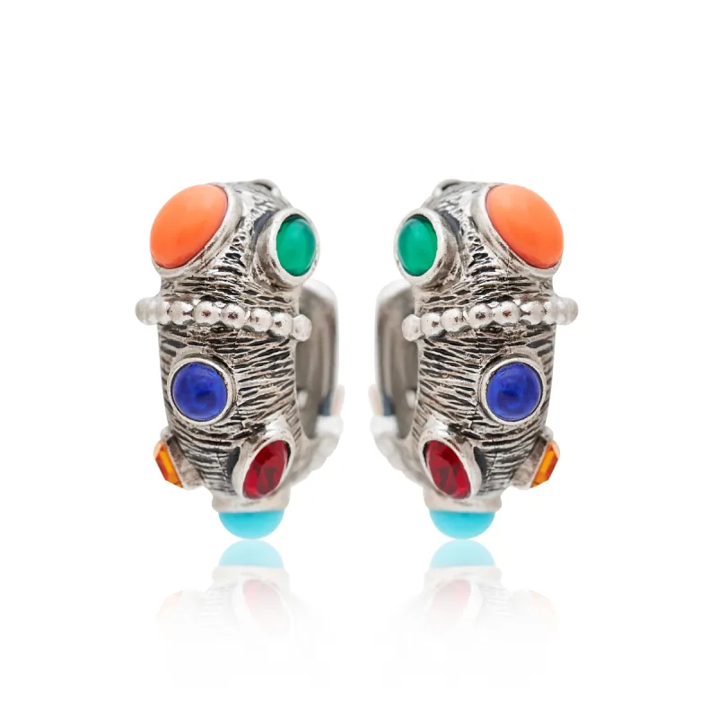 Multicolored Gemstone Hoop Earrings sold by Kenneth Jay Lane