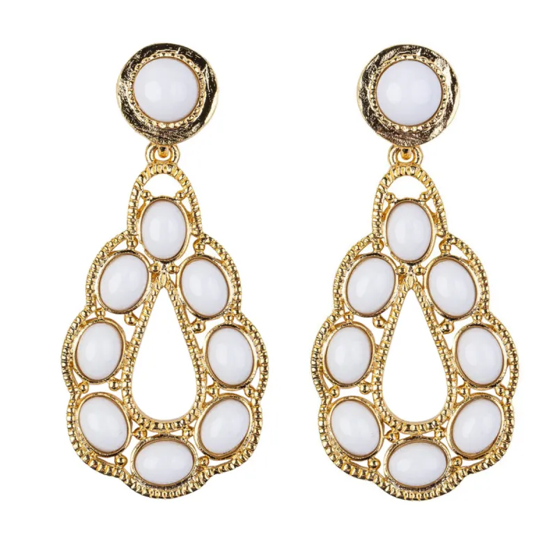 White Cabochons Teardrop Shape Earring sold by Kenneth Jay Lane