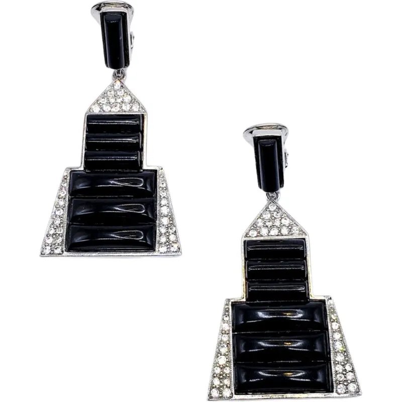 Vintage Black and Crystal Deco Clip Earrings sold by Kenneth Jay Lane