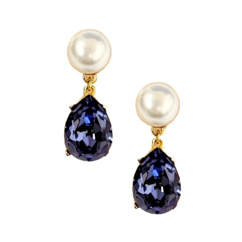 Pearl & Tanzanite Teardrop Pierced Earring sold by Kenneth Jay Lane