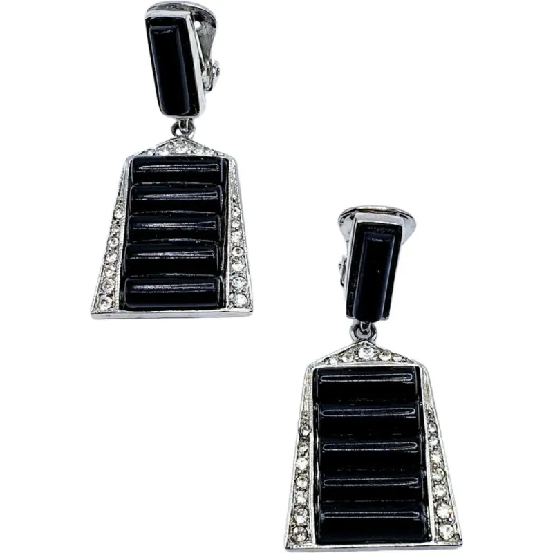 Vintage Black Deco Drop Clip Earrings sold by Kenneth Jay Lane