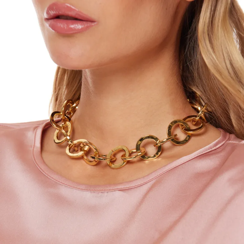 Polished Gold Textured Circle Link Toggle Necklace sold by Kenneth Jay Lane