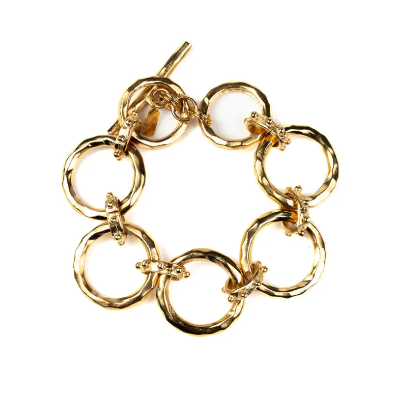 Gold Hammered Open Circles Bracelet sold by Kenneth Jay Lane