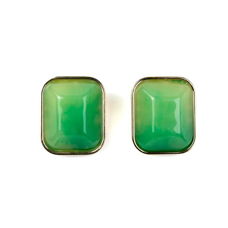 Gold Rectangle Clip Earrings with Light Ming Jade Center sold by Kenneth Jay Lane