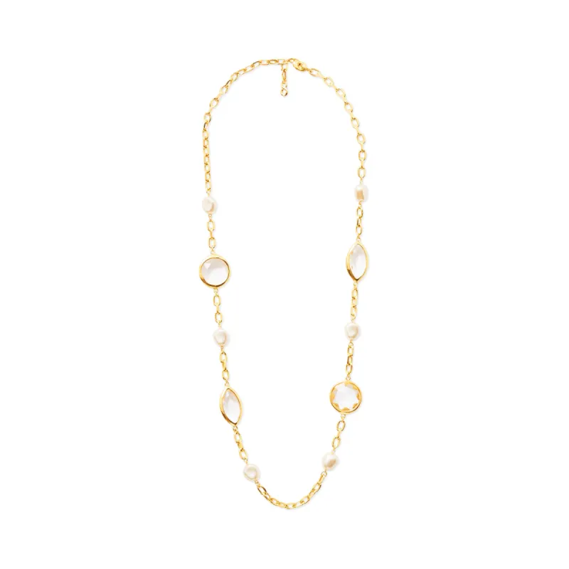 Gold Chain Baroque Pearl & Crystal Necklace sold by Kenneth Jay Lane