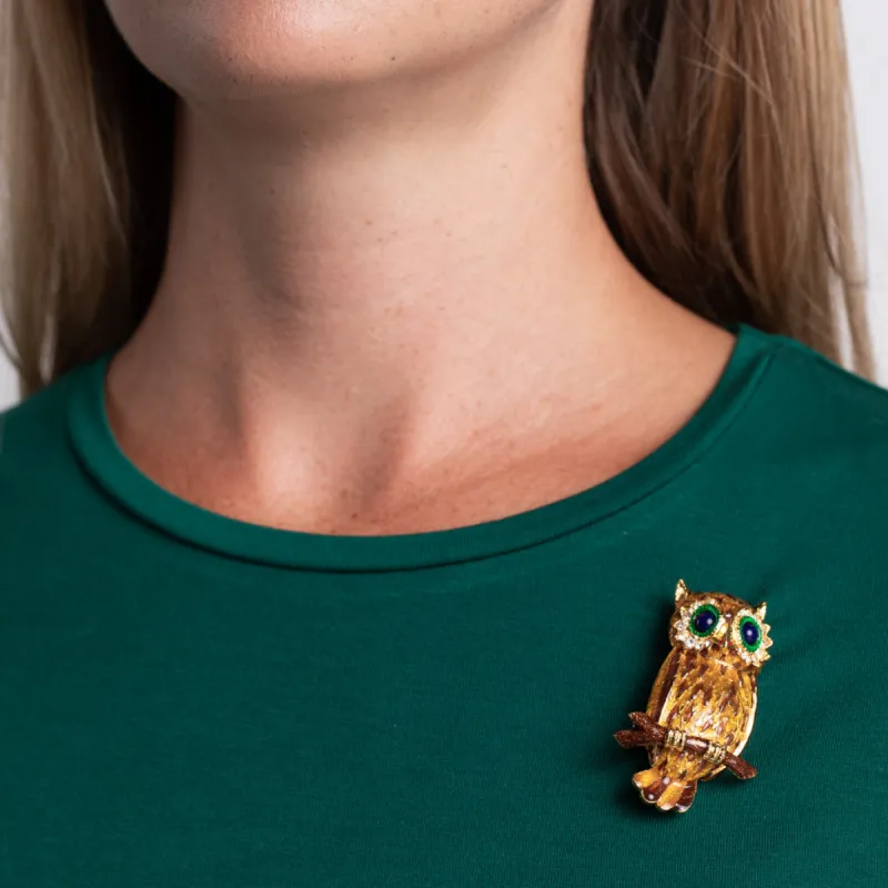 Gold with Yellow and Brown Owl Pin sold by Kenneth Jay Lane