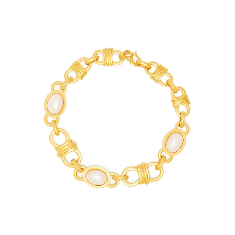 Satin Gold Chain Link Necklace with Pearl Stations sold by Kenneth Jay Lane