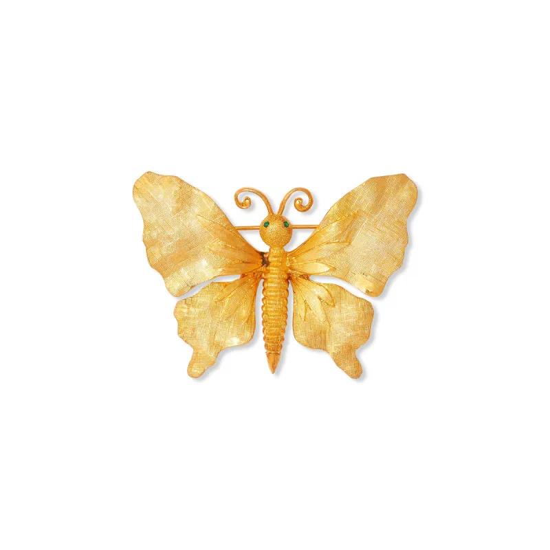 Gold Butterfly w/ Emerald Eyes Pin sold by Kenneth Jay Lane
