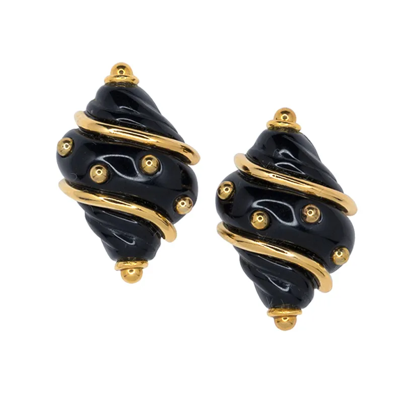 Black Small Shell with Gold Dots Clip Earrings sold by Kenneth Jay Lane