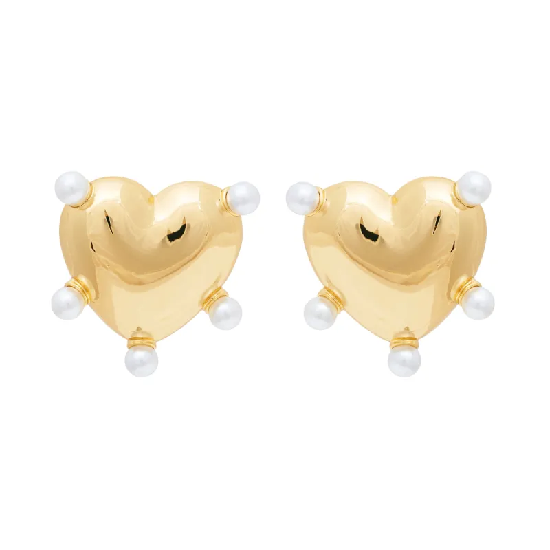 Polished Gold Heart & Pearl Post Earrings sold by Kenneth Jay Lane