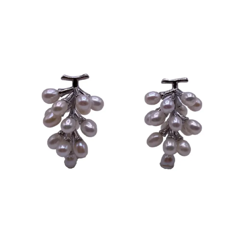 Freshwater Pearl and Silver Cluster Earrings sold by Kenneth Jay Lane