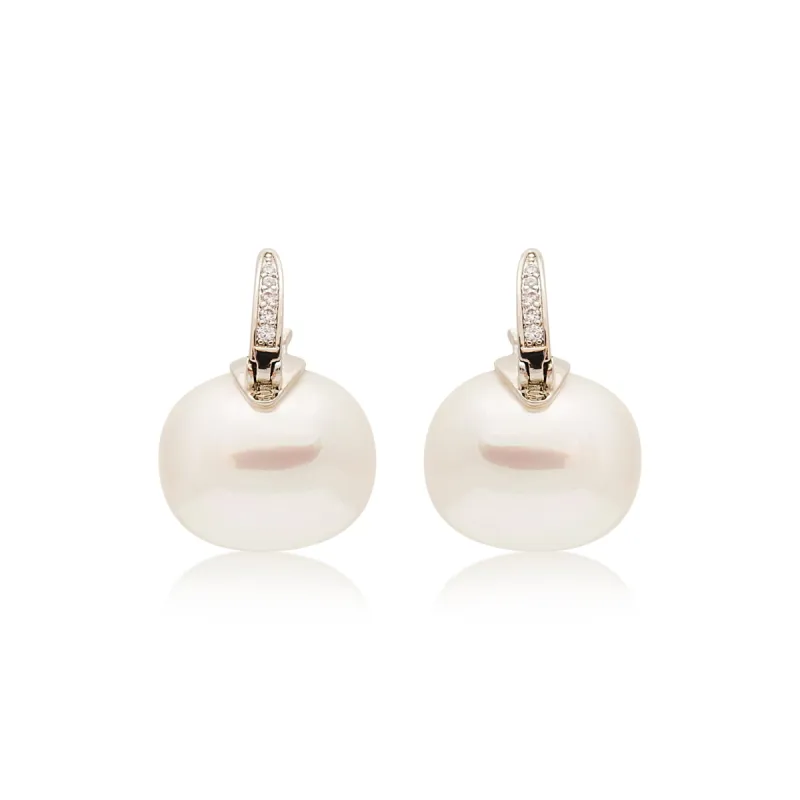 Rhodium & Rhinestone Pierced Pearl Drop Earring sold by Kenneth Jay Lane