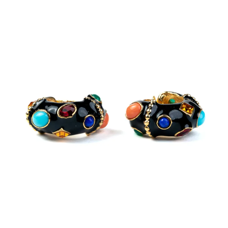Black & Multicolored Gemstone Hoop Clip Earrings sold by Kenneth Jay Lane