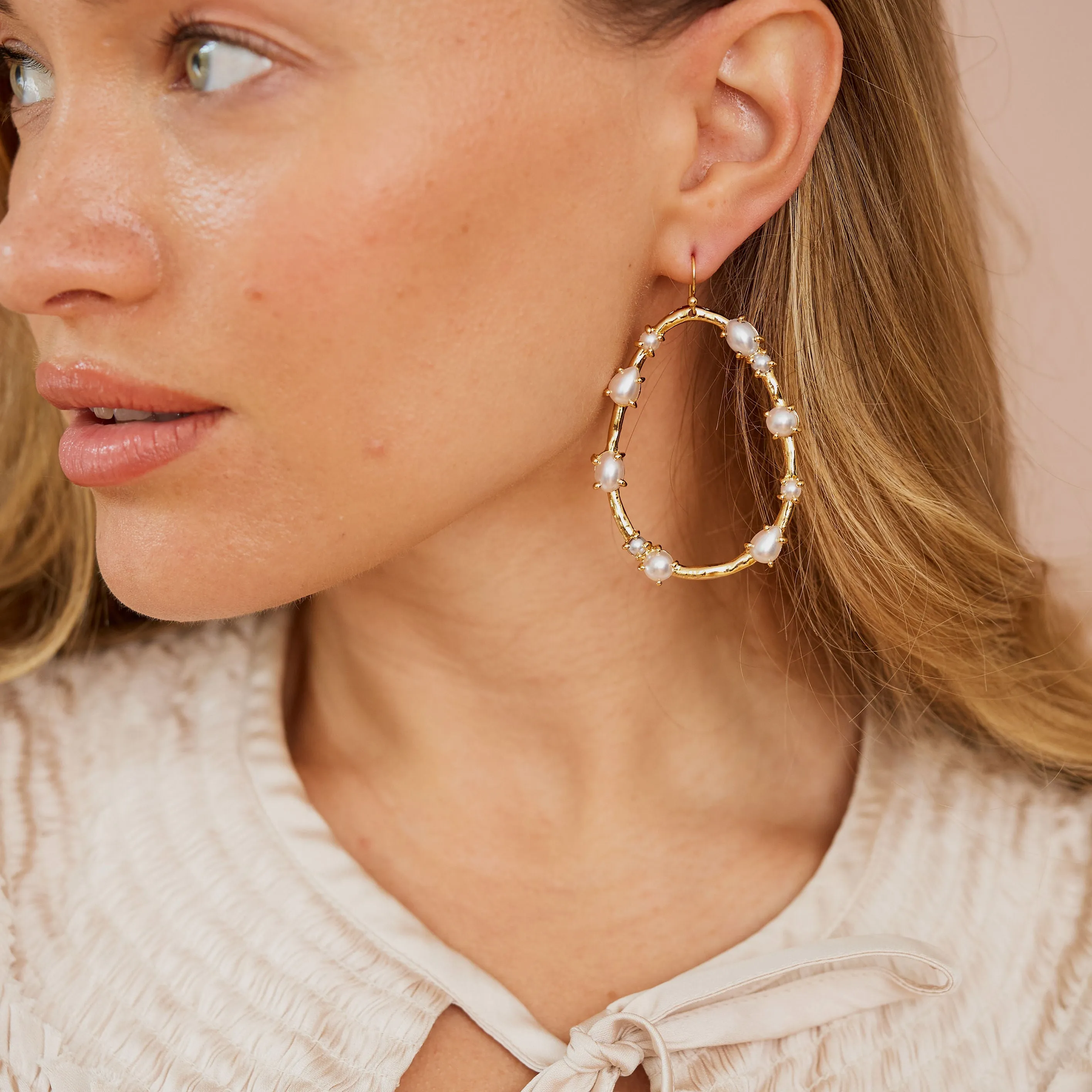 Pearl Oval Pierced Earrings sold by Kenneth Jay Lane product image thumbnail 2