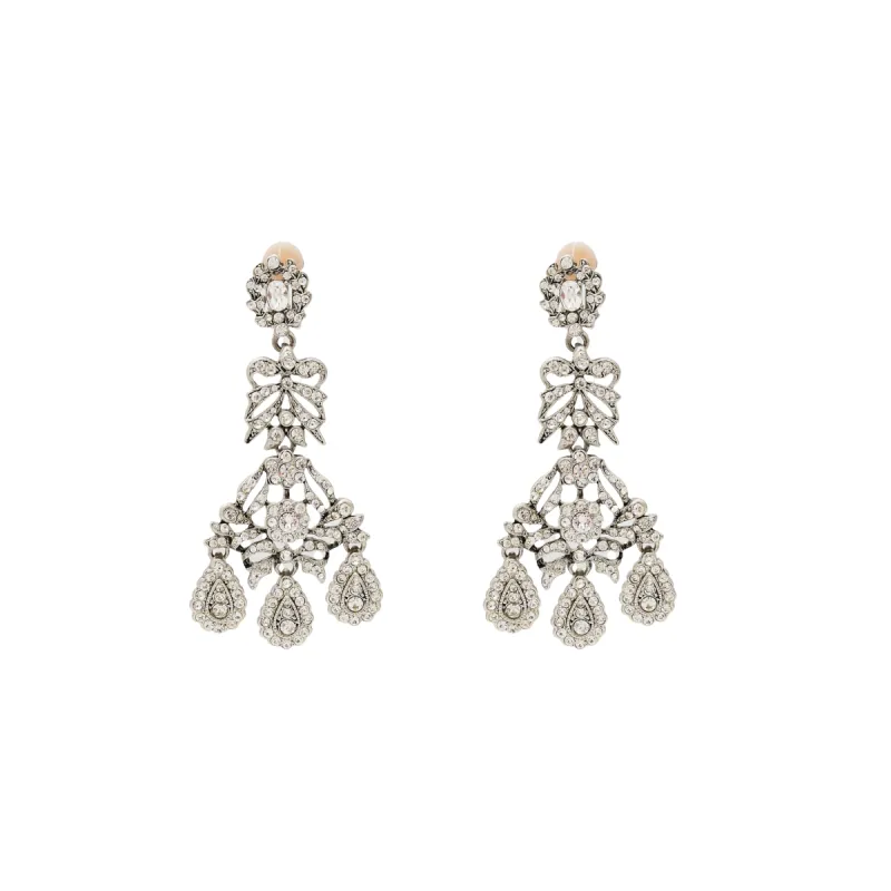 Light Antique Silver & Crystal Drop Clip Earrings sold by Kenneth Jay Lane