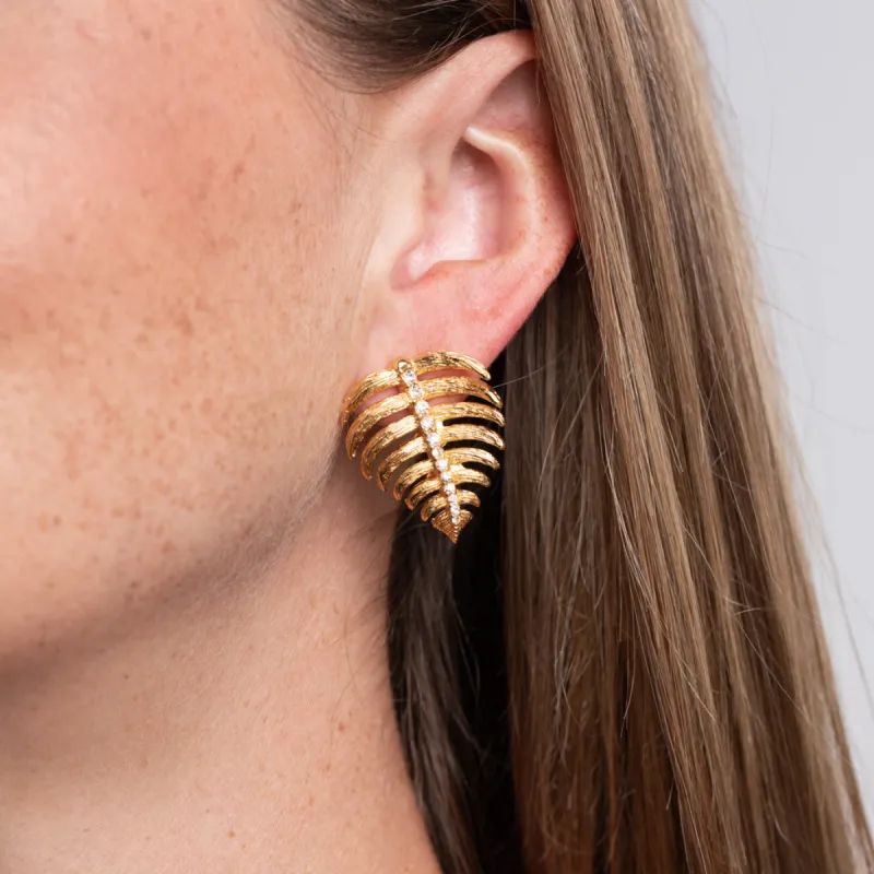 Gold and Crystal Stem Leaf Earrings sold by Kenneth Jay Lane