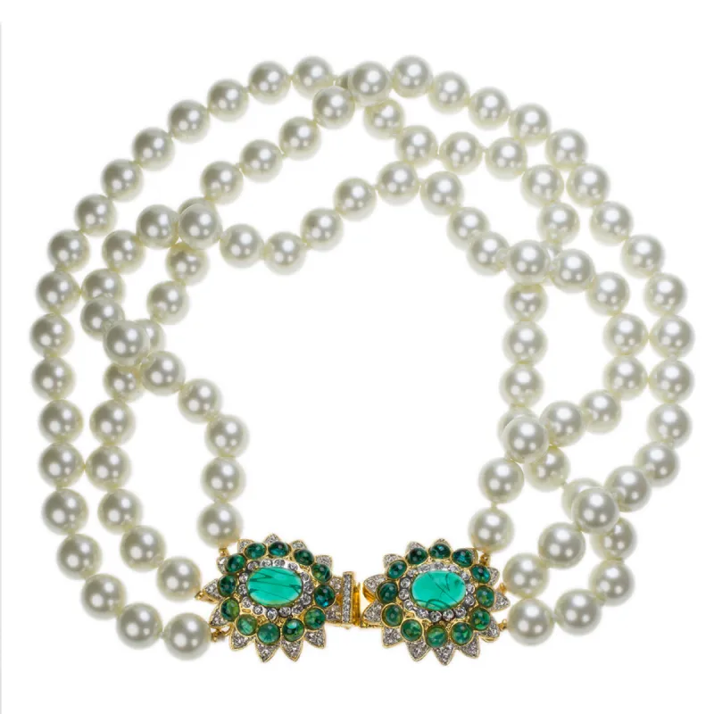 Pearl and Emerald Clasp Necklace sold by Kenneth Jay Lane