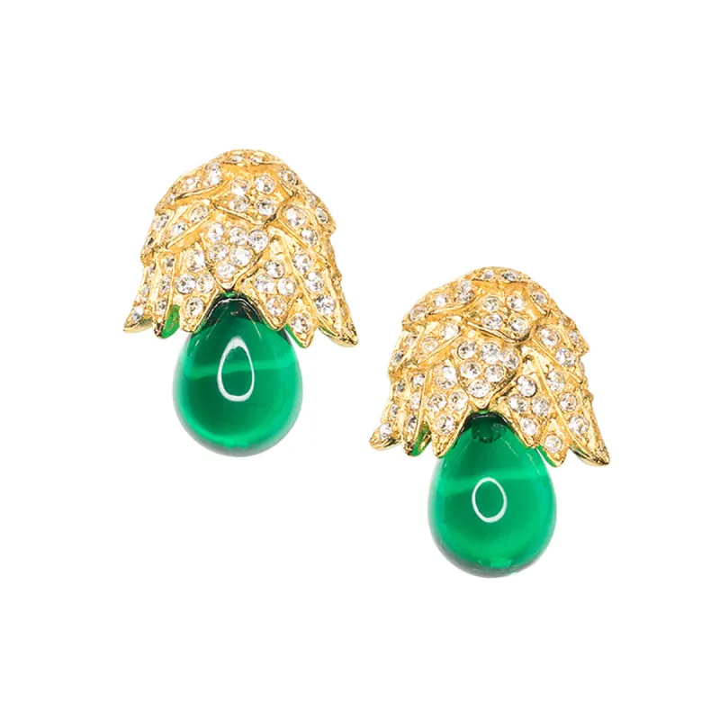 Emerald Bud Drop Clip Earrings sold by Kenneth Jay Lane