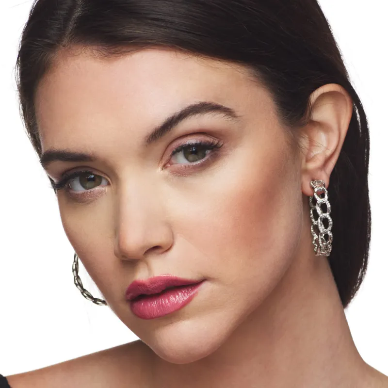 Polished Silver Crystal Link Earring sold by Kenneth Jay Lane