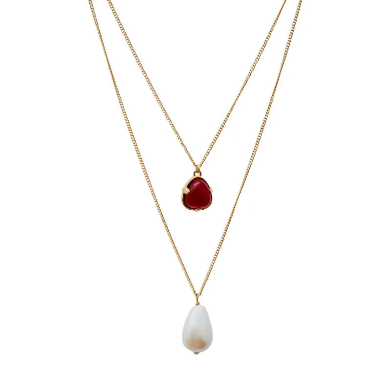 Ruby & Pearl Drop Pendant Necklace sold by Kenneth Jay Lane
