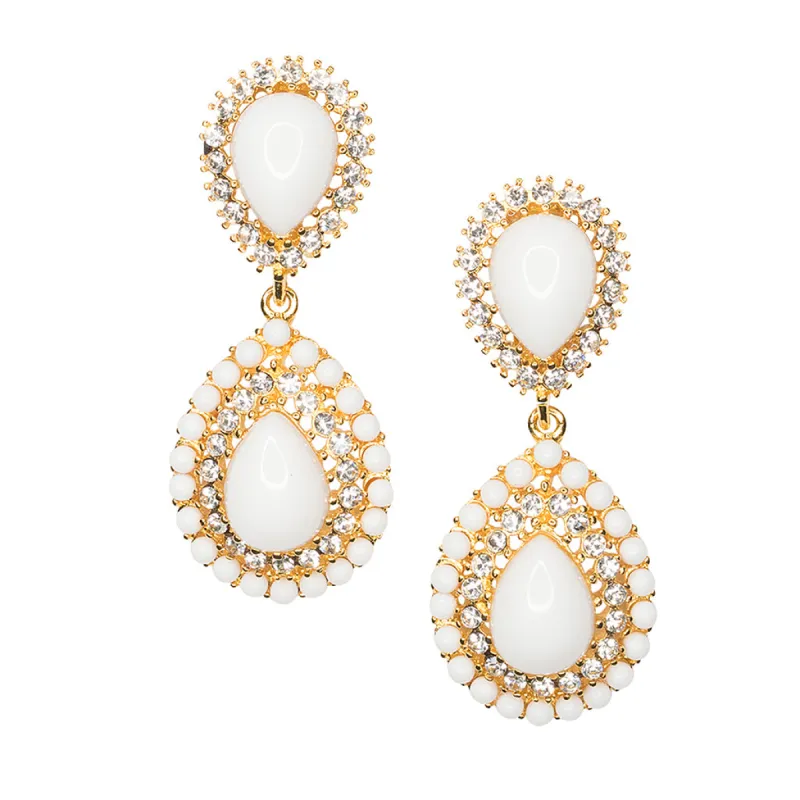White & Crystal Teardrop Clip Earrings sold by Kenneth Jay Lane