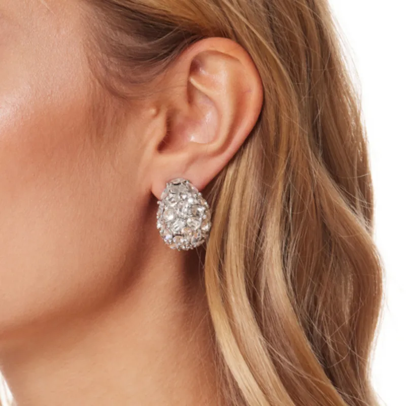 Silver and Crystal Oval Stones Domed Clip Earring sold by Kenneth Jay Lane