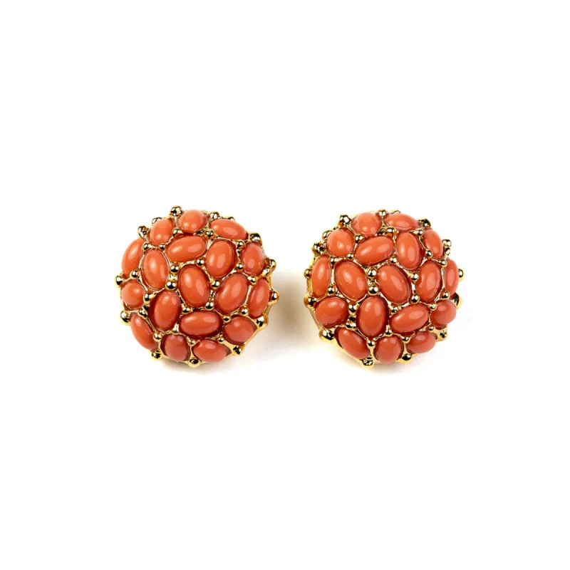 Gold with Light Coral Cabochon Button Clip Earrings sold by Kenneth Jay Lane