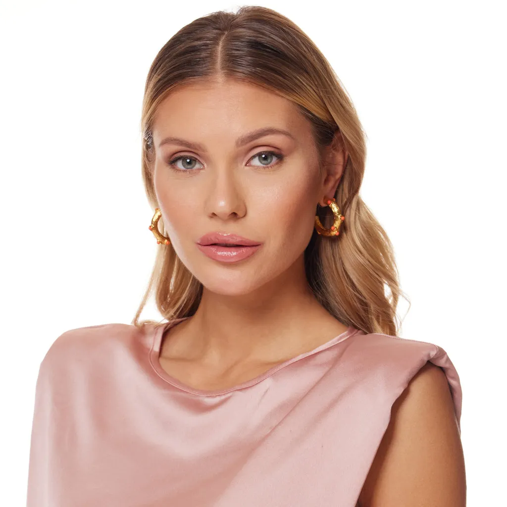 Gold Hoop Earring with Coral Cabochons sold by Kenneth Jay Lane product image thumbnail 3