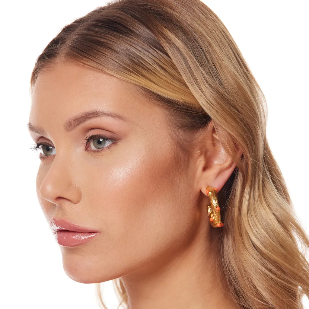 Gold Hoop Earring with Coral Cabochons sold by Kenneth Jay Lane product image thumbnail 2