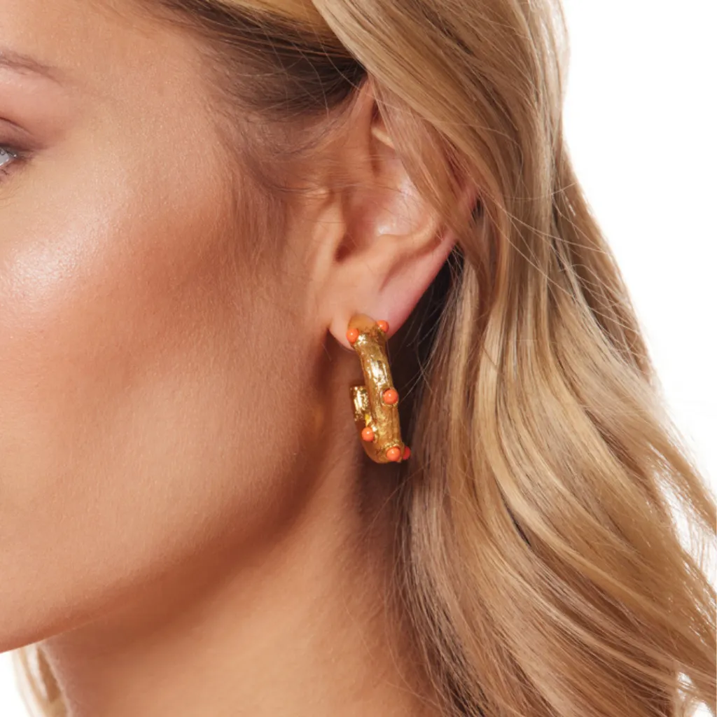 Gold Hoop Earring with Coral Cabochons sold by Kenneth Jay Lane