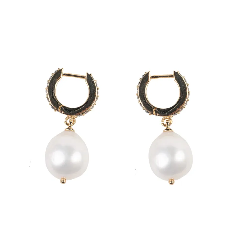 White Pearl Drop Hoop Earrings sold by Kenneth Jay Lane