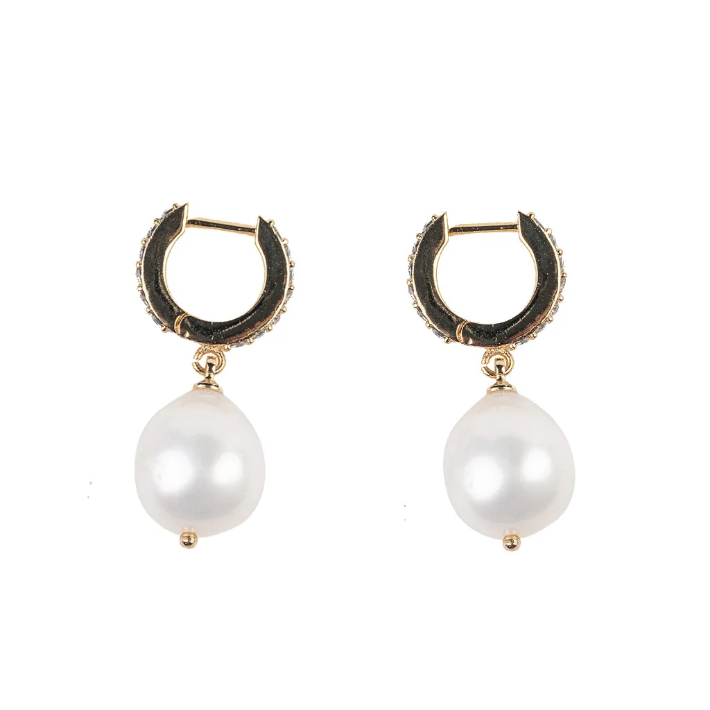 White Pearl Drop Hoop Earrings sold by Kenneth Jay Lane