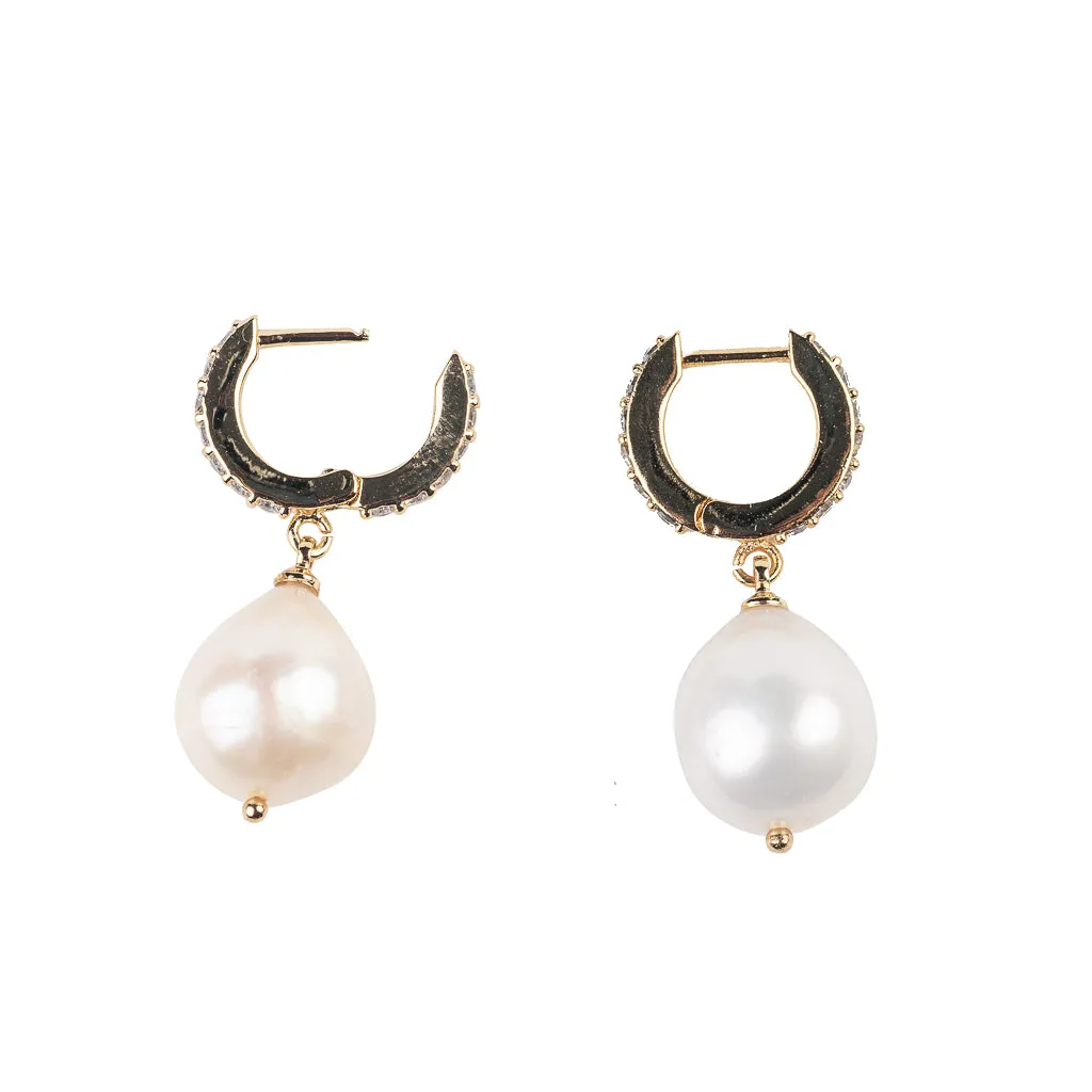 White Pearl Drop Hoop Earrings sold by Kenneth Jay Lane product image thumbnail 4
