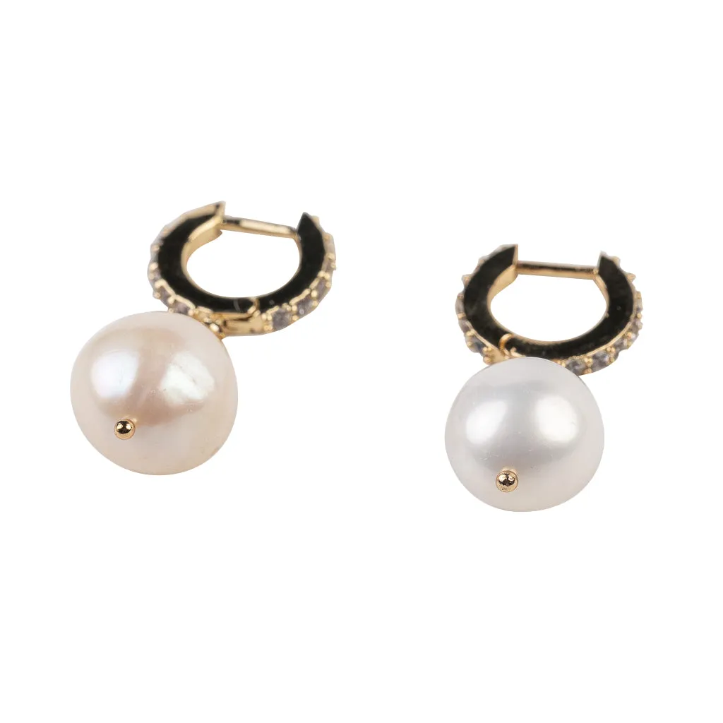 White Pearl Drop Hoop Earrings sold by Kenneth Jay Lane product image thumbnail 3