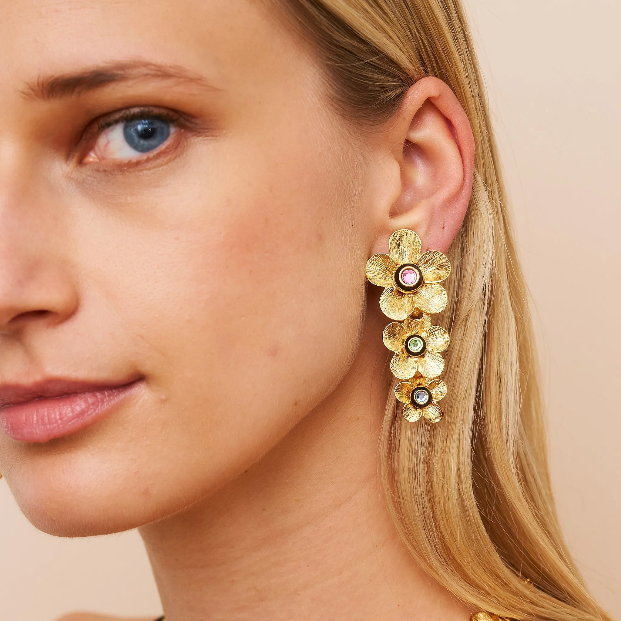 Gold Graduated Drop Flower Clip Earrings sold by Kenneth Jay Lane product image thumbnail 2