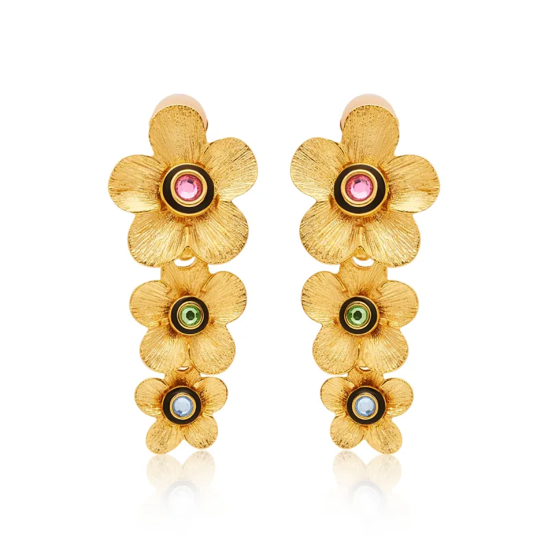 Gold Graduated Drop Flower Clip Earrings sold by Kenneth Jay Lane