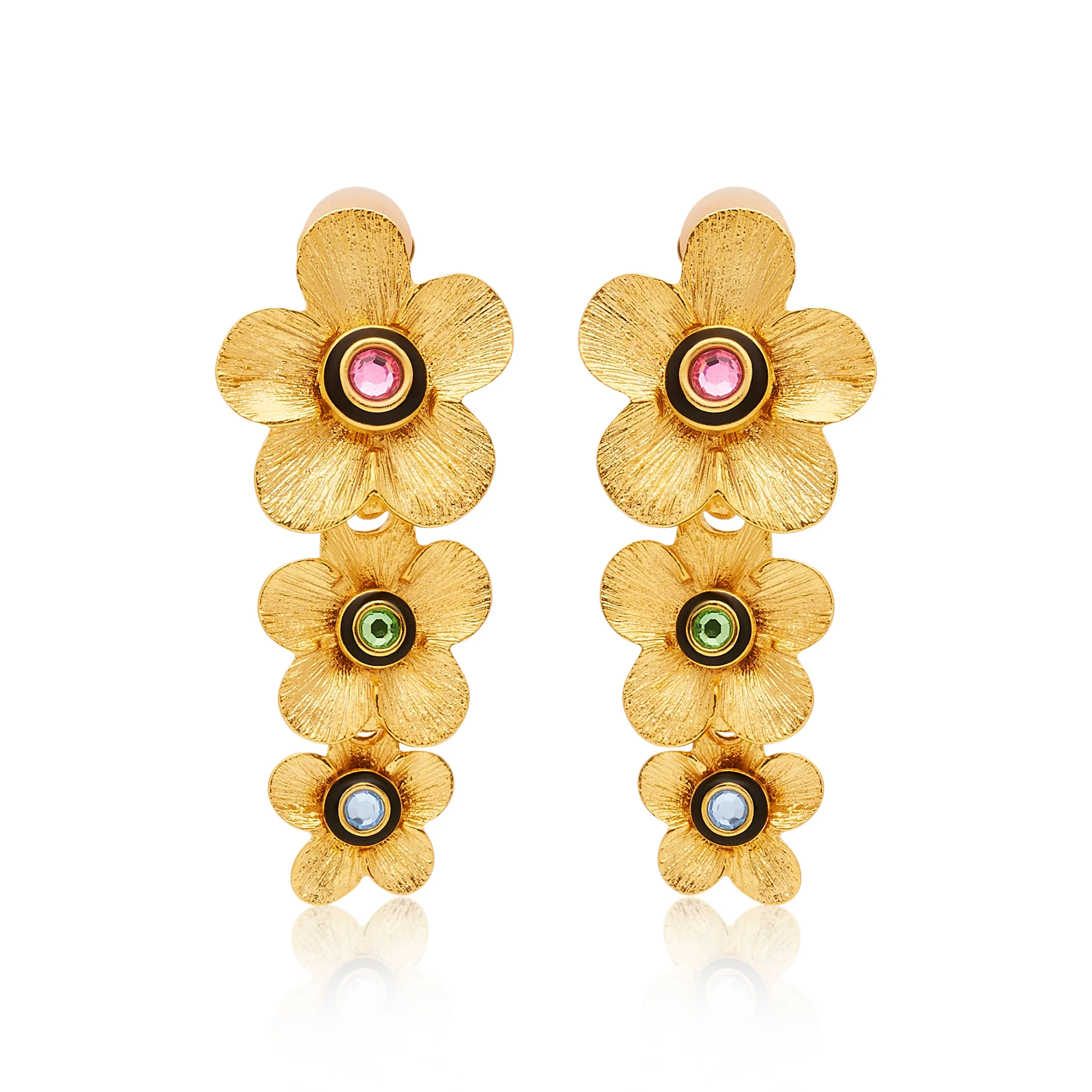 Gold Graduated Drop Flower Clip Earrings sold by Kenneth Jay Lane