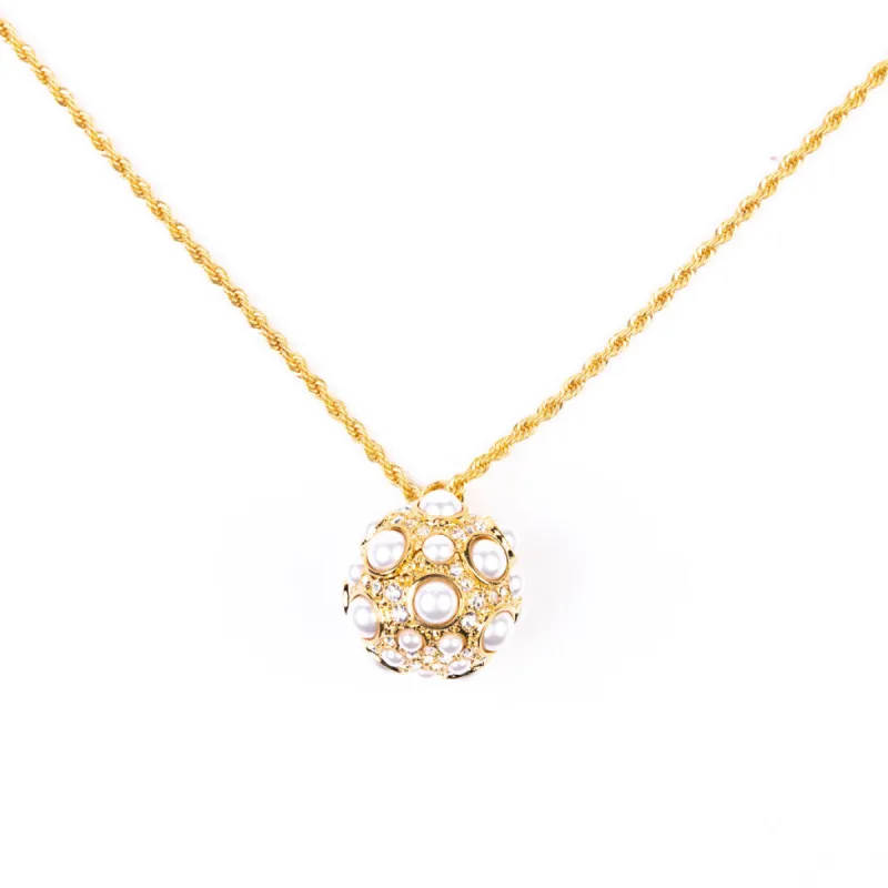 Gold and White Pearl Cabochon Necklace sold by Kenneth Jay Lane